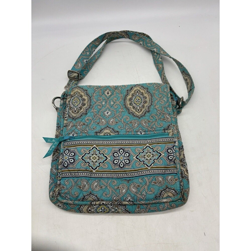 Vera Bradley Totally Turk Crossbody Flap Handbag Purse 12”x11.5” Turquoise Hip